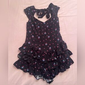 Kimchi Blue Black Strawberry Ruffle Romper
